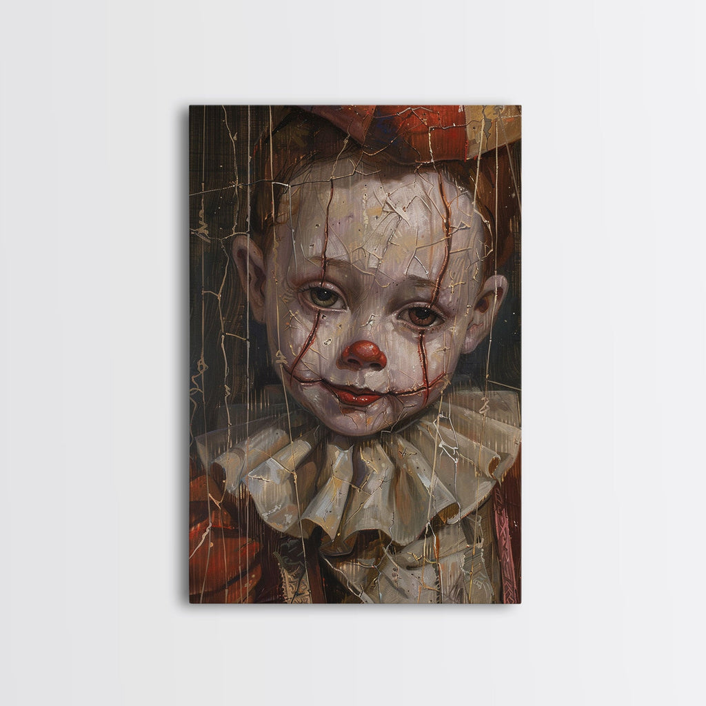 Haunting Clown Art Print – Cracked Face Horror Wall Decor by NuevArt