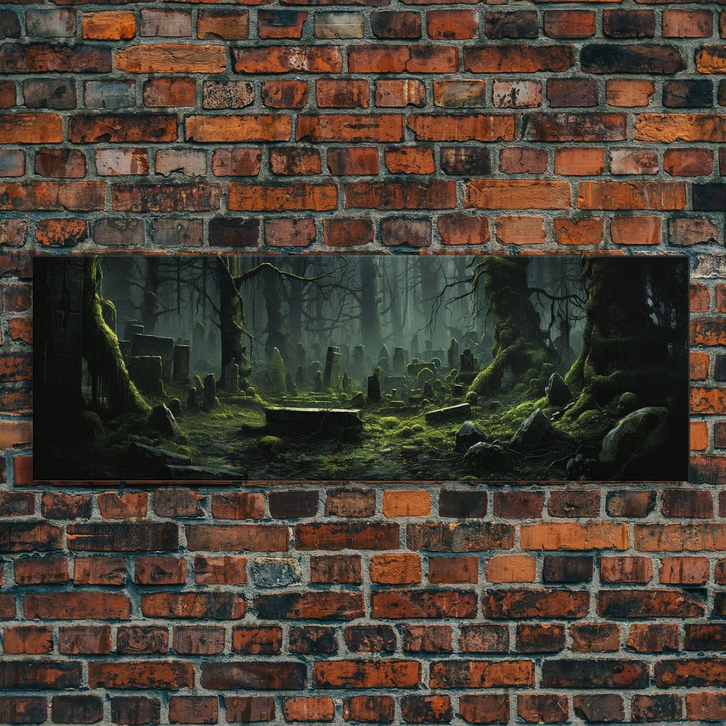 The Reclaimed Graveyard Panoramic Canvas Print – Spooky Halloween Decor by NuevArt
