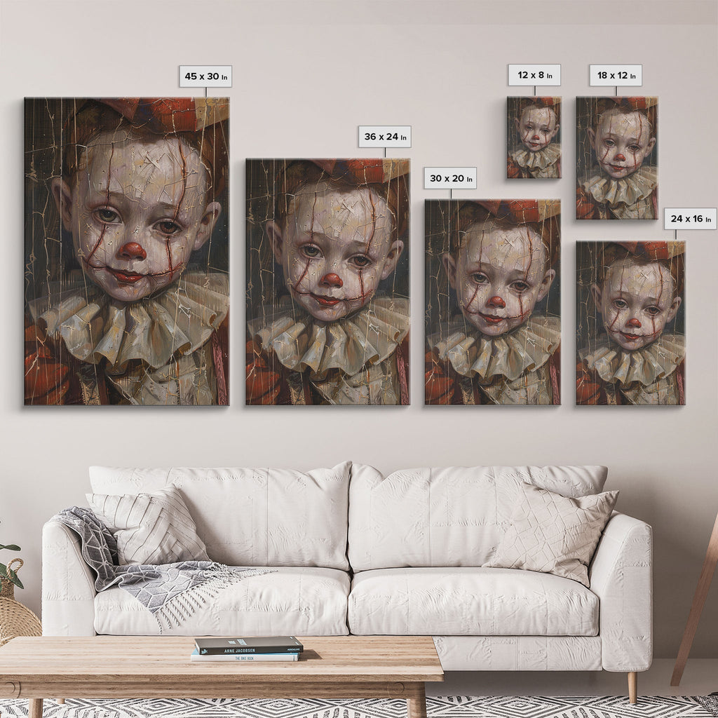 Haunting Clown Art Print – Cracked Face Horror Wall Decor by NuevArt