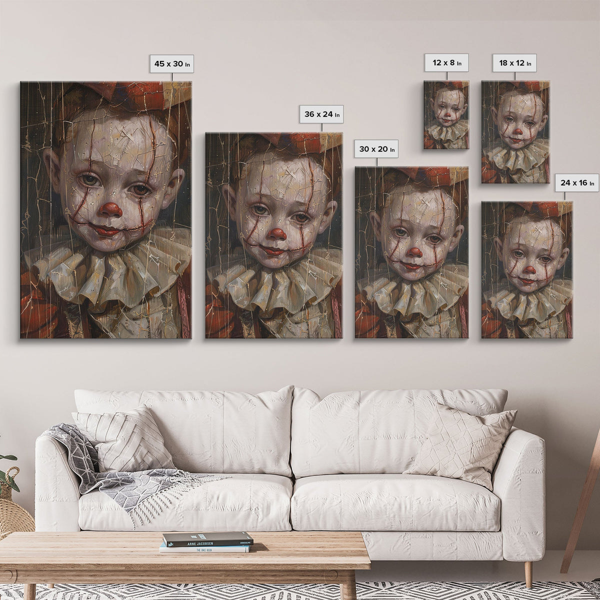 Haunting Clown Art Print – Cracked Face Horror Wall Decor by NuevArt