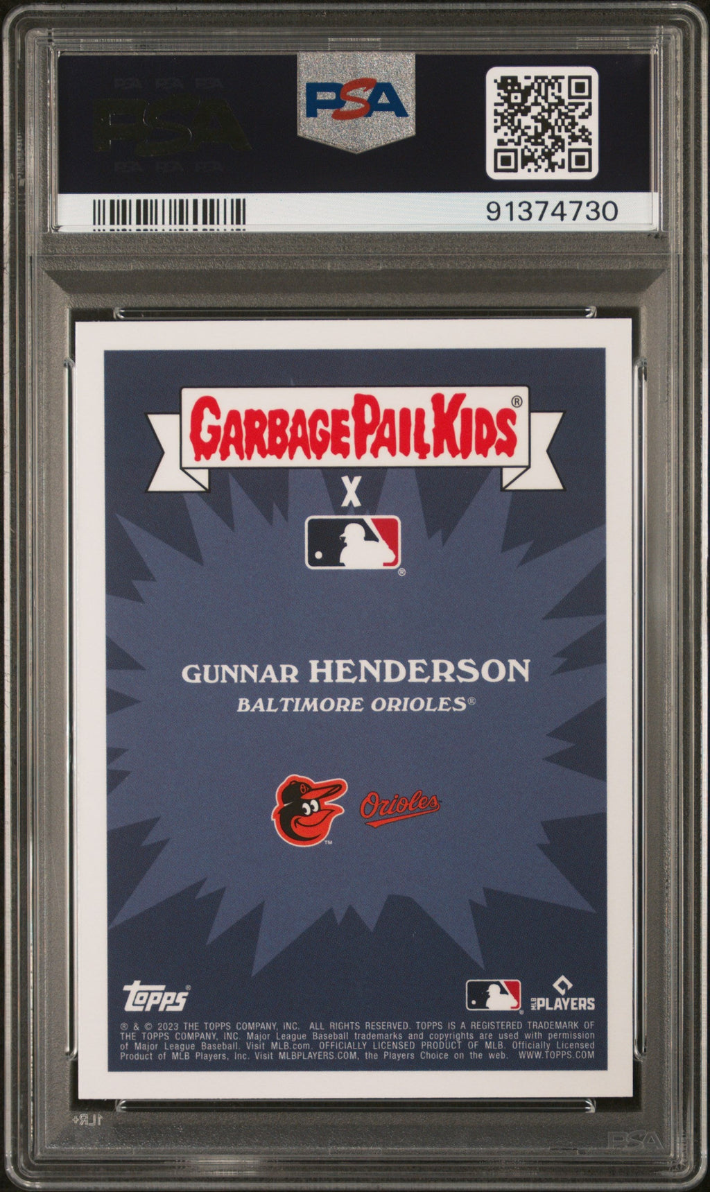 Graded 2023 Topps Garbage Pail Kids Gunnar Henderson #25B Hungry Henderson Rookie RC Baseball Card PSA 10 Gem Mint
