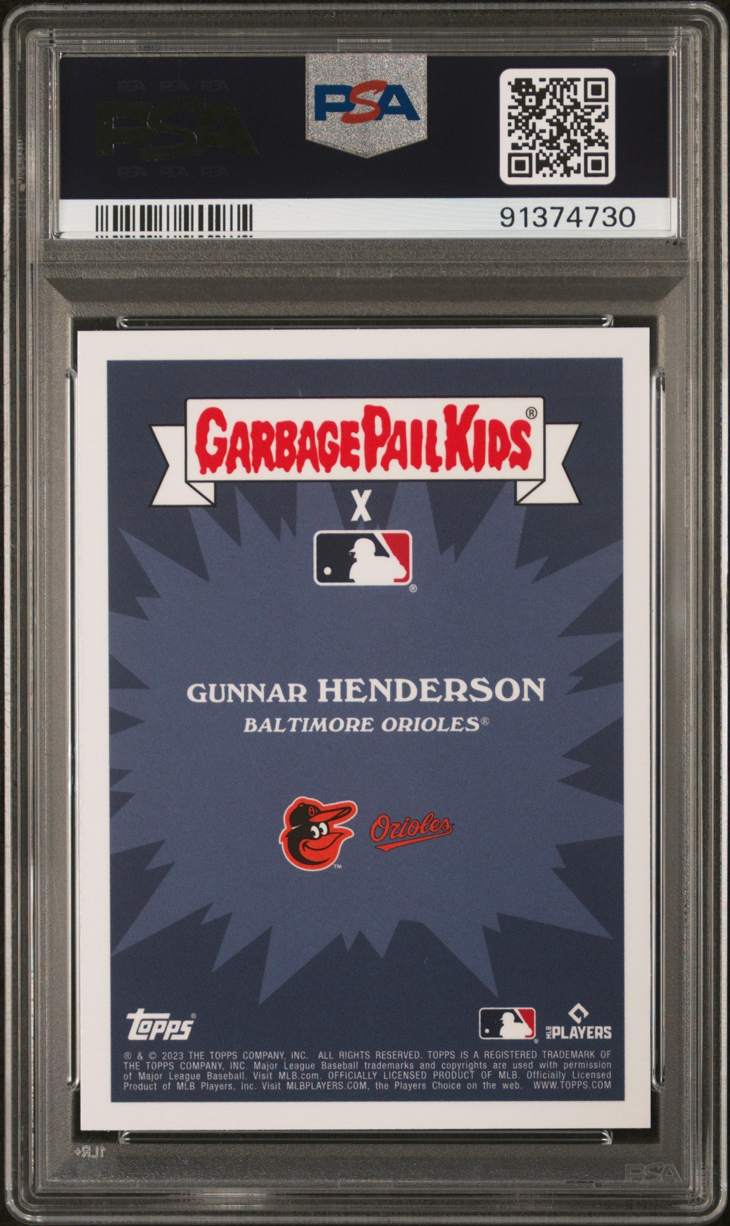 Graded 2023 Topps Garbage Pail Kids Gunnar Henderson #25B Hungry Henderson Rookie RC Baseball Card PSA 10 Gem Mint