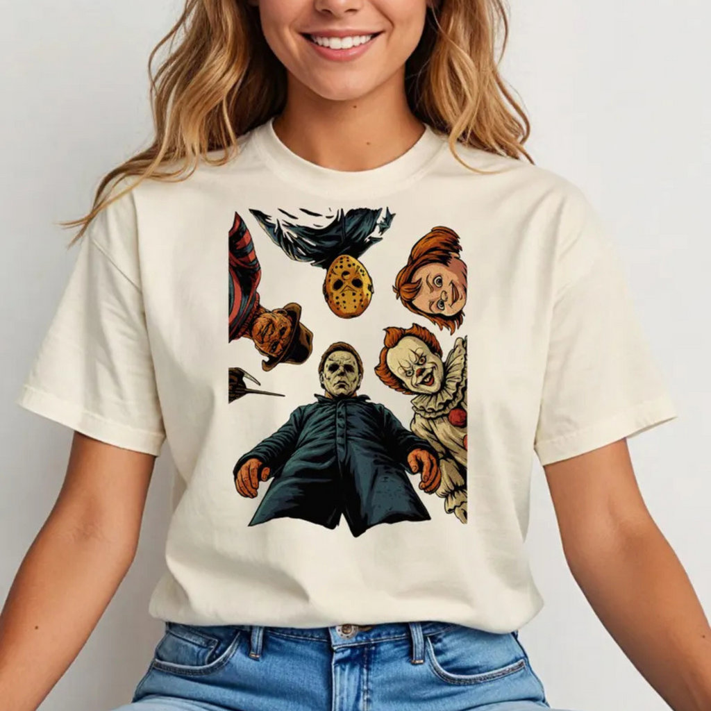 90s Halloween Movie Characters T-Shirt – Vintage Retro Horror Tee