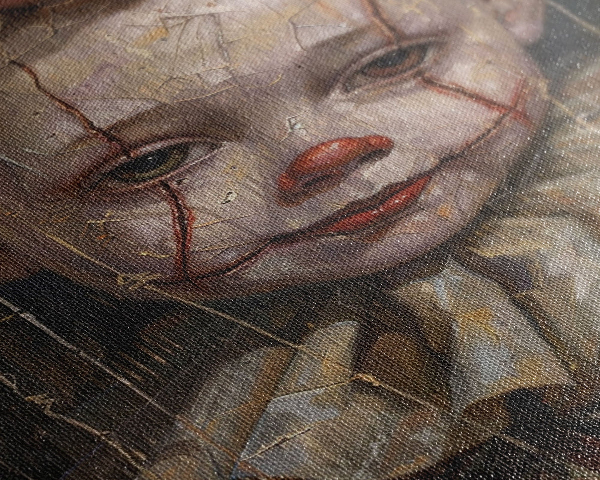 Haunting Clown Art Print – Cracked Face Horror Wall Decor by NuevArt
