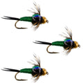 3 Pack Bead Head Green Copper John Nymph Flies – Hook Size 18