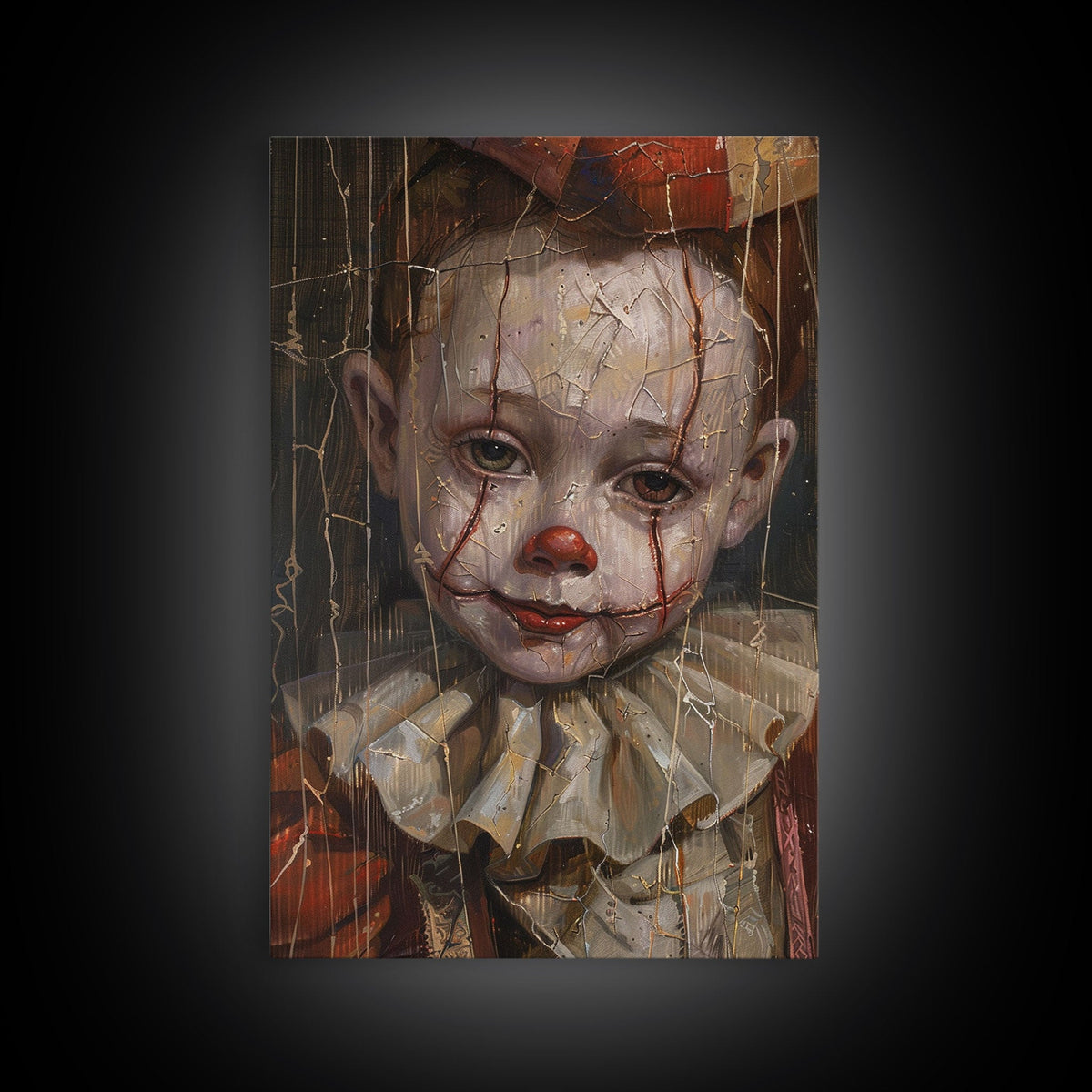 Haunting Clown Art Print – Cracked Face Horror Wall Decor by NuevArt