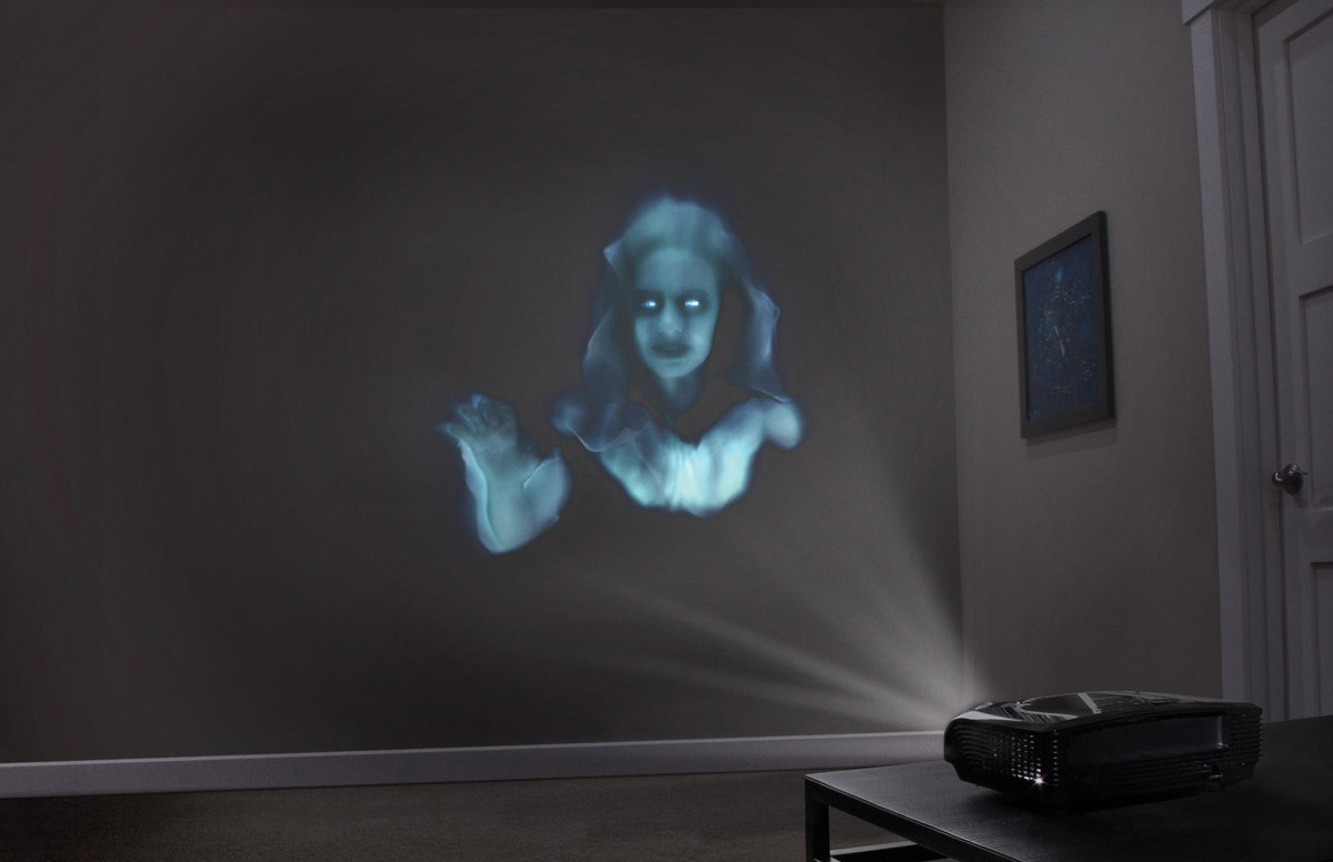 HoliScapes® USB Projector Kit - Ghostly Jump Scares + Projector + 5.5 ft x 9 ft Projection Screen