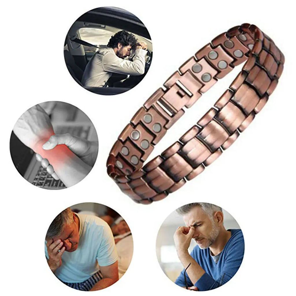 Men Red Copper Bracelet Business Style Double Strong Magnetic Therapy Bracelet For Arthritis Pain Relief Jewelry Accessories