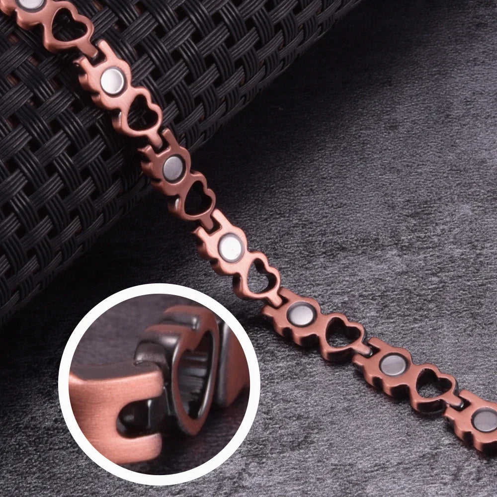 Magnetic Bracelet for Women Heart Pure Copper Energy Bracelet Healing Chain Link Vintage Magnetic Copper Bracelets Therapy Arthr