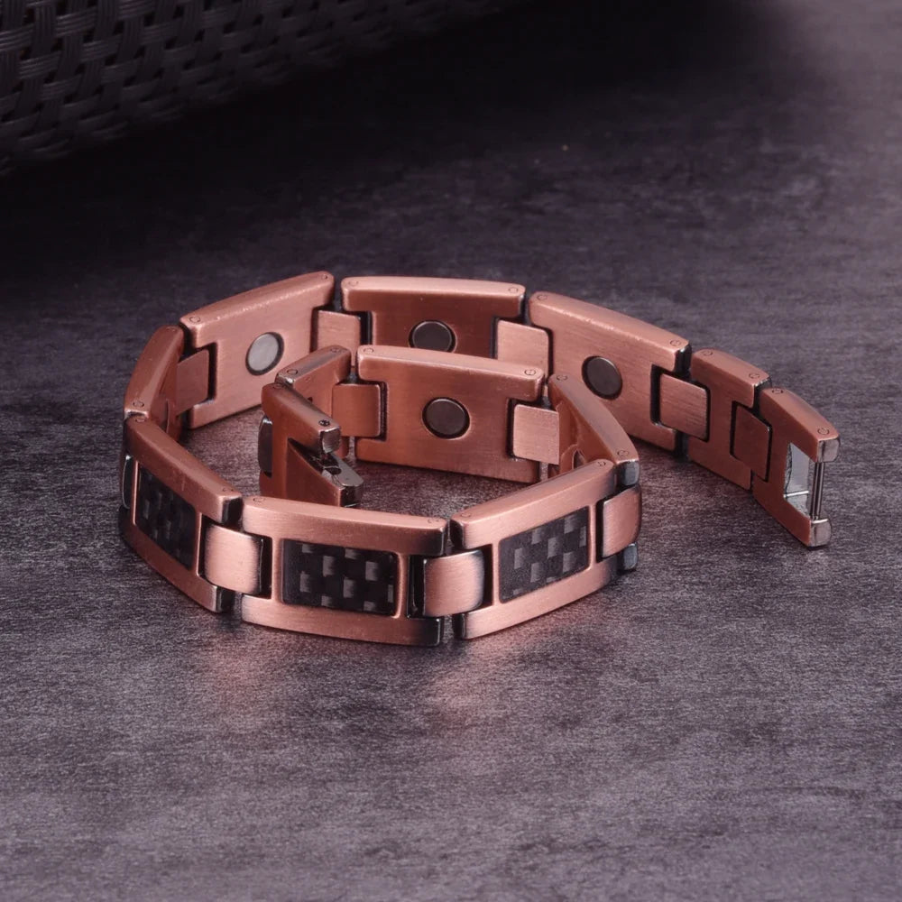 Vinterly Pure Copper Bracelet Men Magnetic 12mm Black Carbon Fiber Arthritis Men Hand Chain Link High Magnet Jewelry Benefits