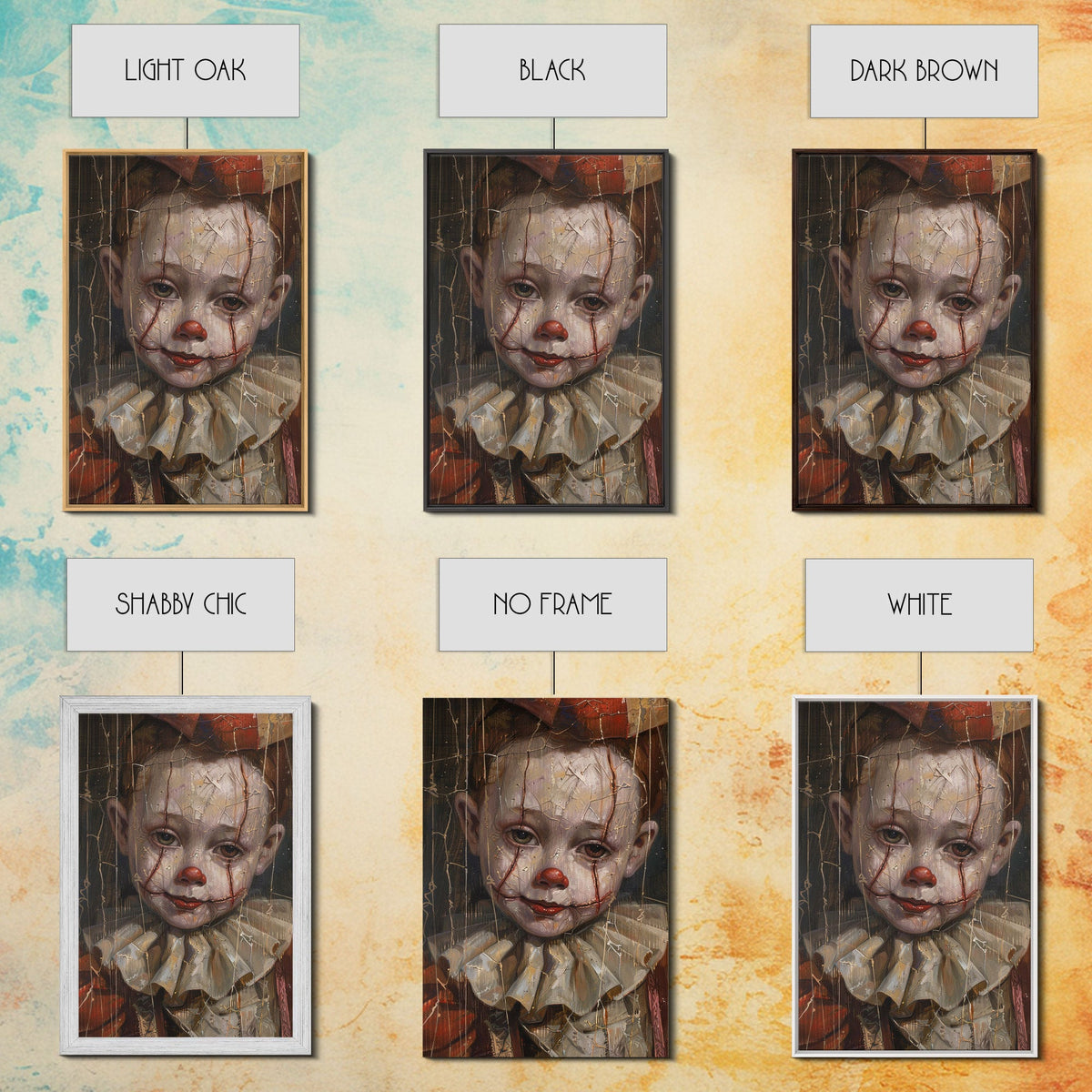 Haunting Clown Art Print – Cracked Face Horror Wall Decor by NuevArt