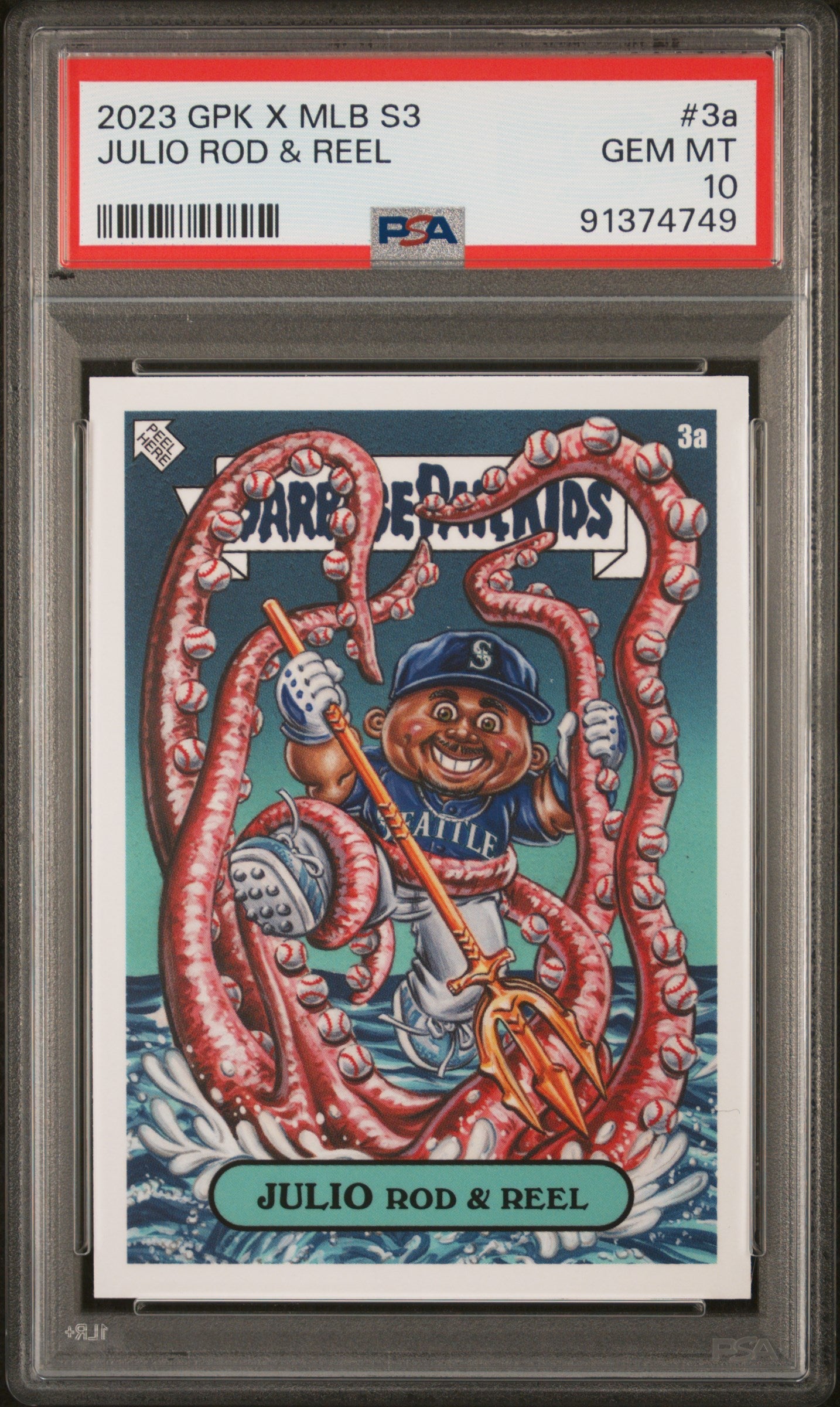 Graded 2023 Topps Garbage Pail Kids Julio Rodriguez #3A Julio Rod & Reel Baseball Card PSA 10 Gem Mint