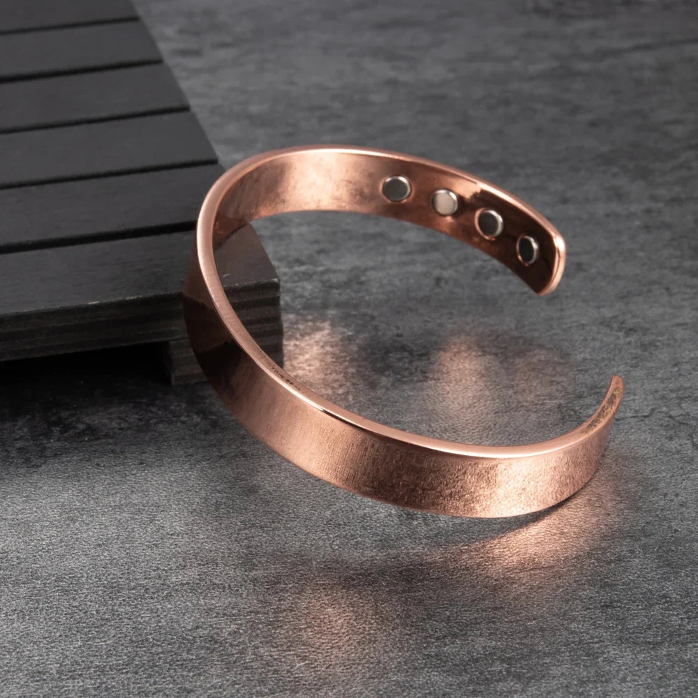 Vinterly Pure Copper Bracelets for Women Men 10mm Wide Adjustable Cuff Copper Magnetic Bangles Arthritis Healing Energy Jewelry