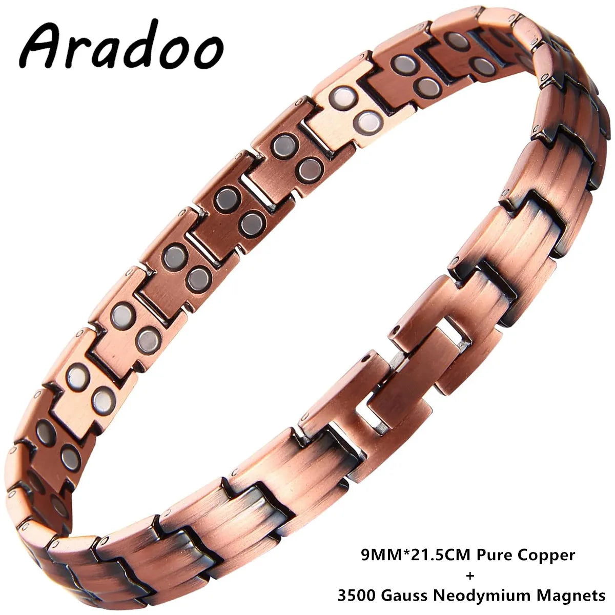 ARADOO Preumium Pure Copper bracelet with neodymium magnets, chain link design, 9MM width, 21.5CM length.