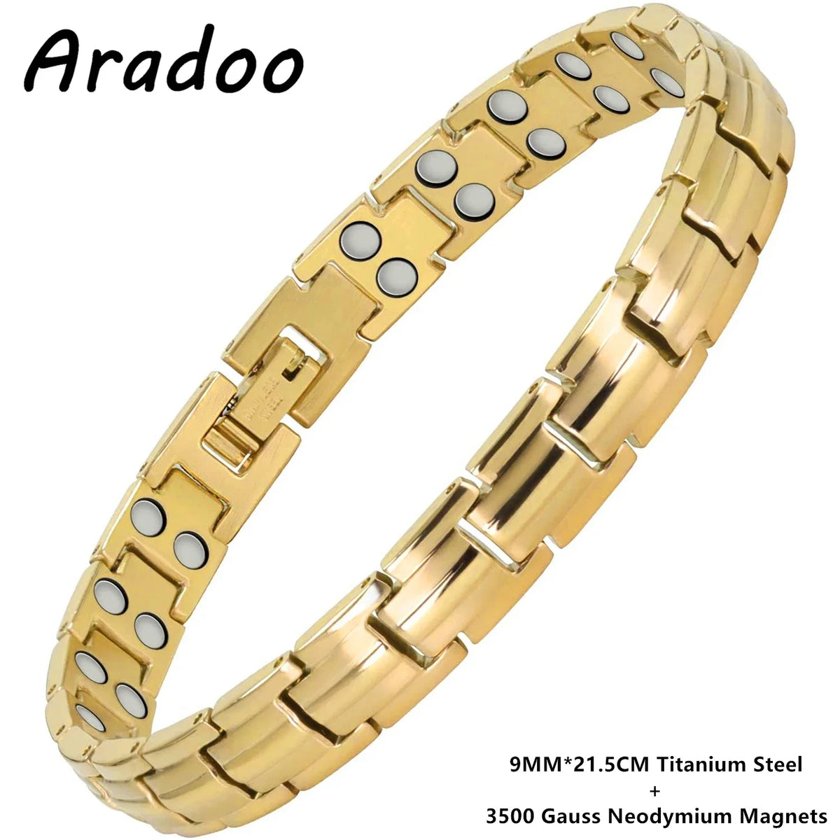 ARADOO Preumium Pure Copper bracelet with 9MM width and 21.5CM length made of titanium steel and neodymium magnets.
