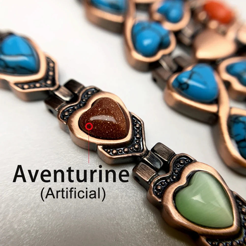 Vinterly Pure Copper Bracelet Magnetic Therapy 22cm Vintage Artificial Turquoise Benefits Chain Link Jewelry Blue Stones Magnets