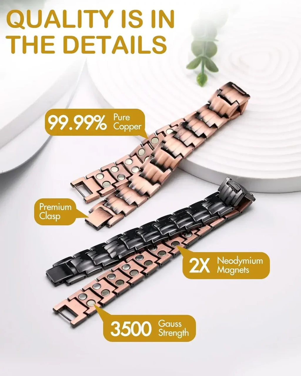 ARADOO  99.9% Pure Copper Bracelet with Double-Row Strength Magnets Jewelry Gift