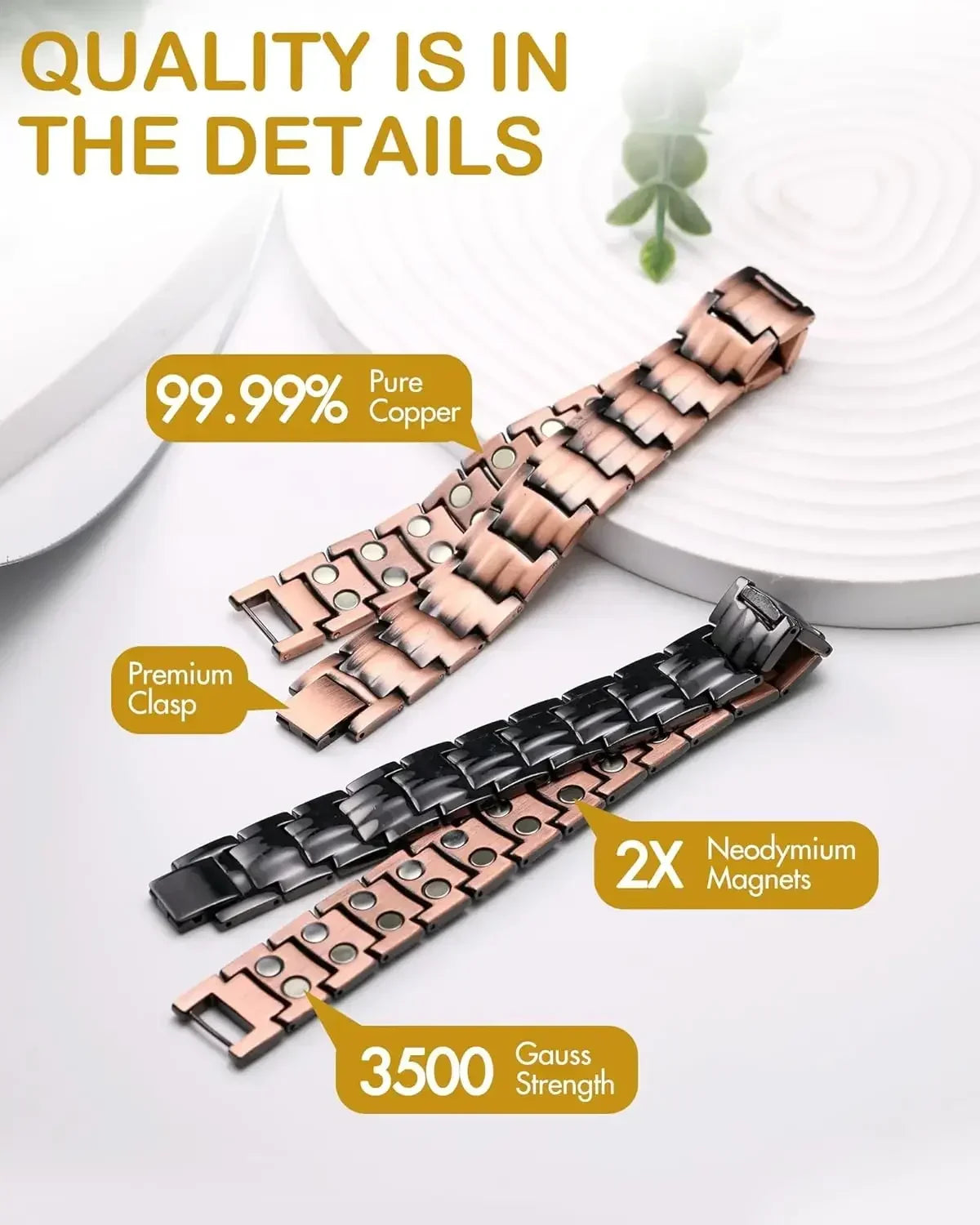 ARADOO  99.9% Pure Copper Bracelet with Double-Row Strength Magnets Jewelry Gift