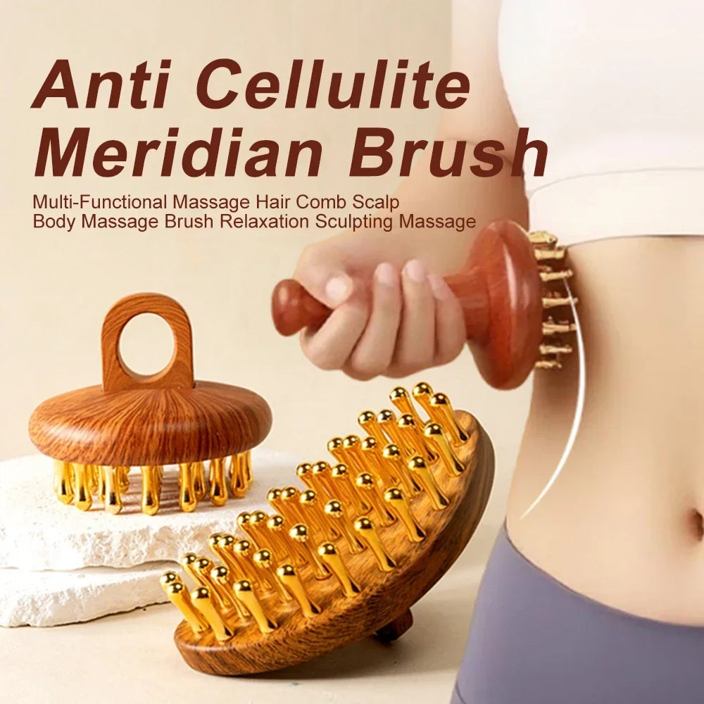 Anti Cellulite Meridian Brush Copper Head Massage Comb for Body and Scalp Point Massager Acupressure Lymphatic dredging Gua Sha