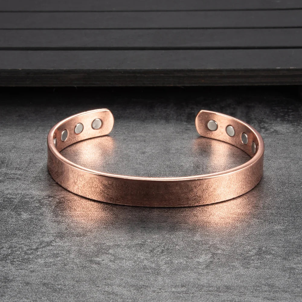 Vinterly Pure Copper Bracelets for Women Men 10mm Wide Adjustable Cuff Copper Magnetic Bangles Arthritis Healing Energy Jewelry