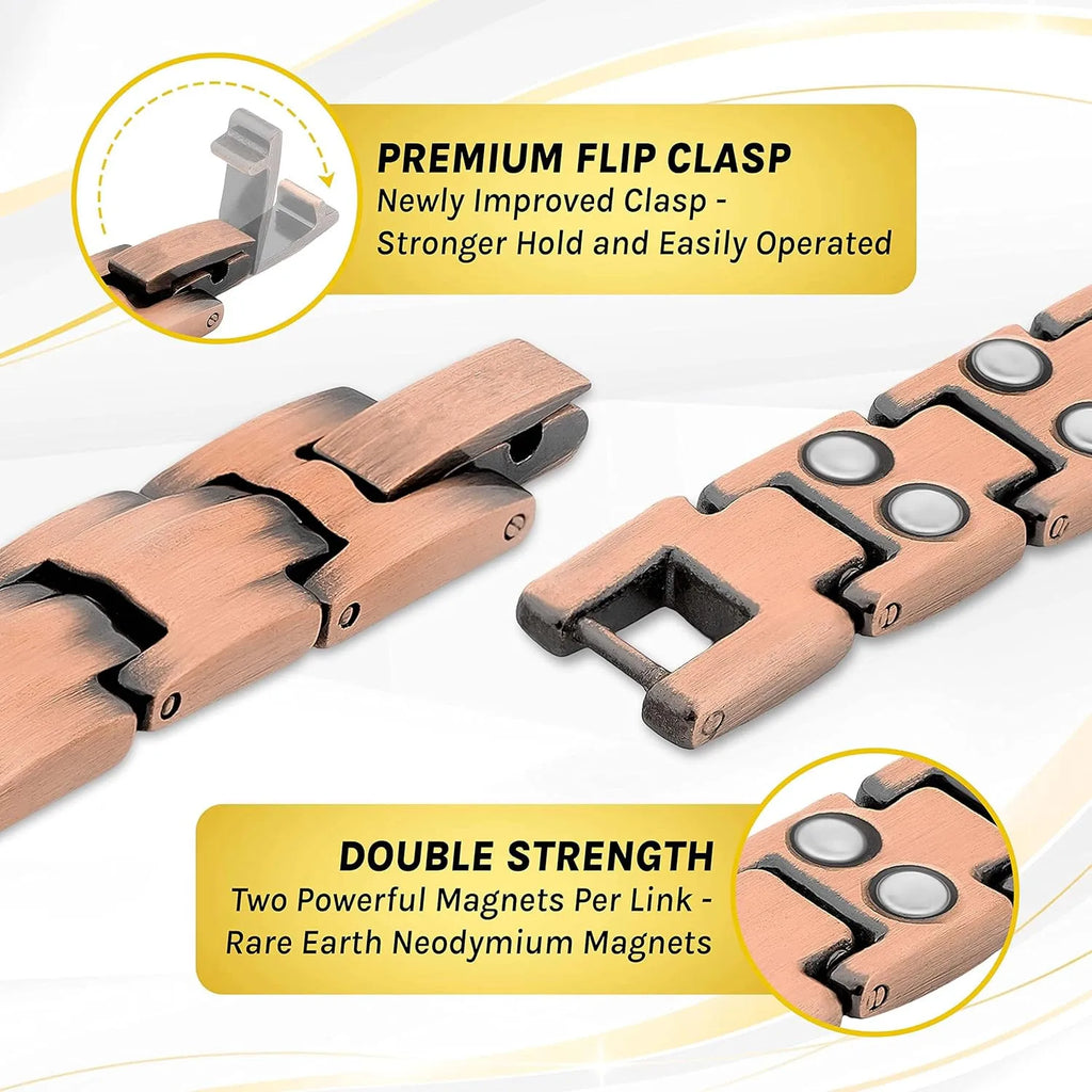 ARADOO Preumium Pure Copper Bracelet for Men Women Double Row Magnetic Therapy Wristband Jewelry Gifts