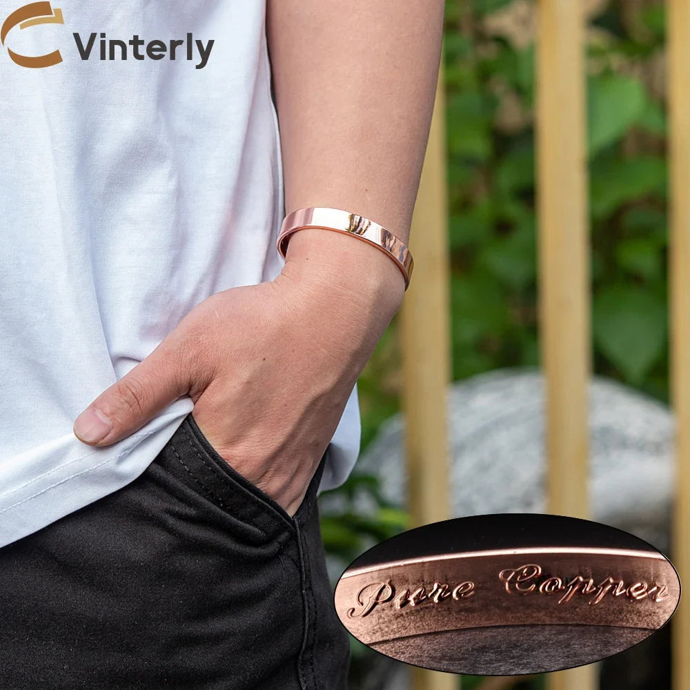 Vinterly Pure Copper Bracelets for Women Men 10mm Wide Adjustable Cuff Copper Magnetic Bangles Arthritis Healing Energy Jewelry