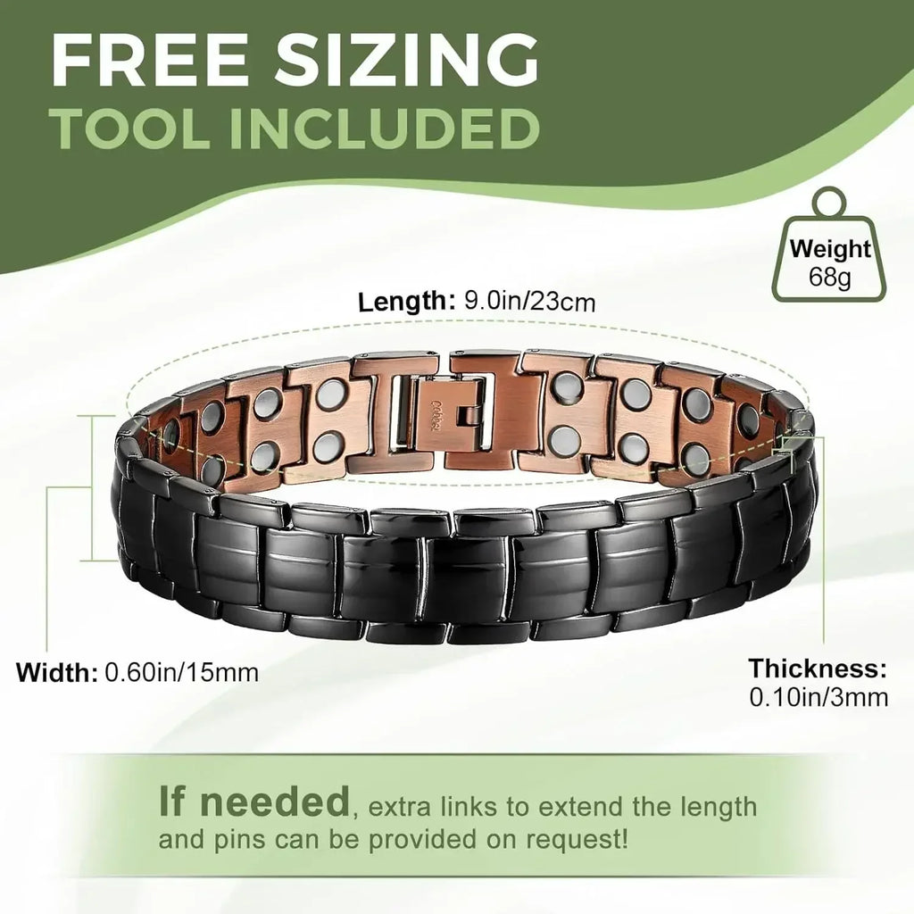 ARADOO  99.9% Pure Copper Bracelet with Double-Row Strength Magnets Jewelry Gift