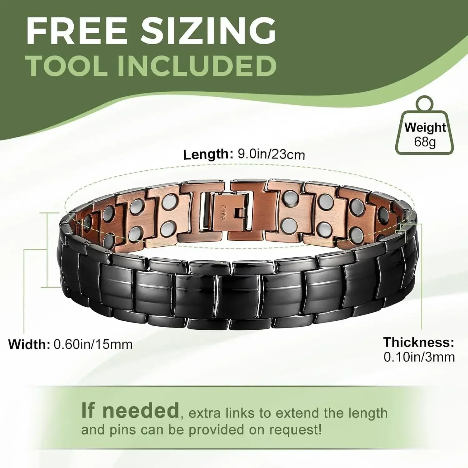 ARADOO  99.9% Pure Copper Bracelet with Double-Row Strength Magnets Jewelry Gift