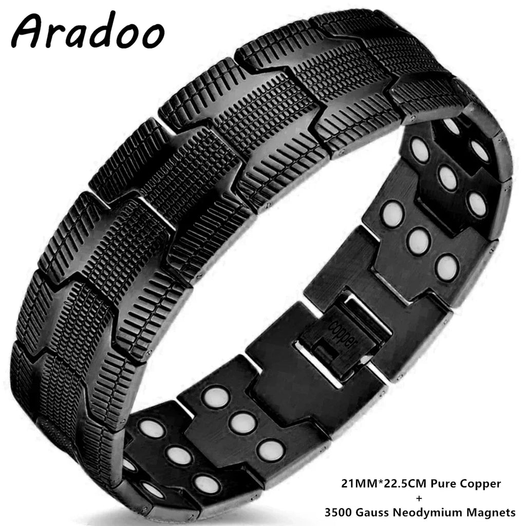 ARADOO  99.9% Pure Copper Bracelet with Double-Row Strength Magnets Jewelry Gift