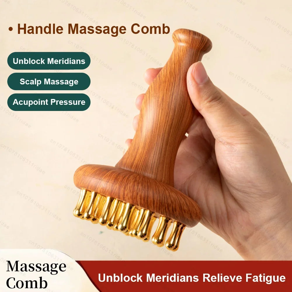 Anti Cellulite Meridian Brush Copper Head Massage Comb for Body and Scalp Point Massager Acupressure Lymphatic Dredging Gua Sha