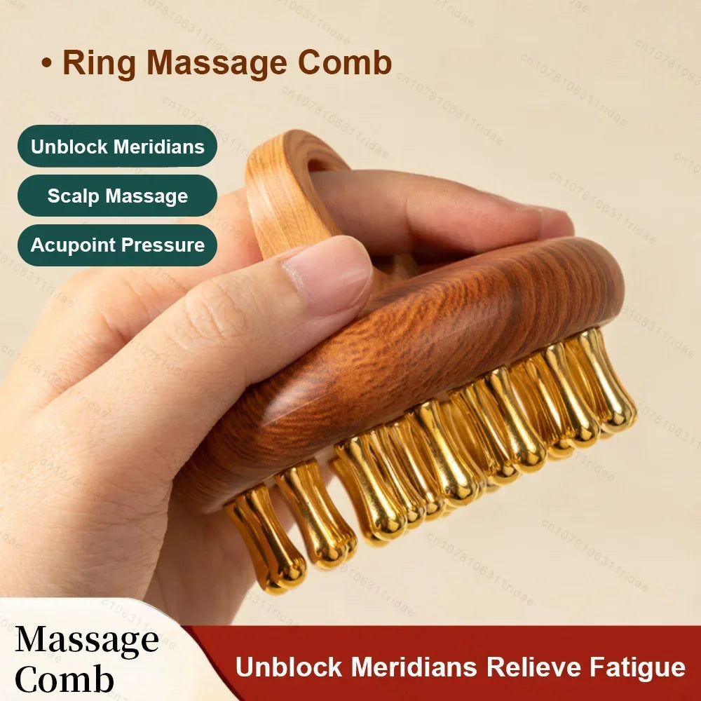 Anti Cellulite Meridian Brush Copper Head Massage Comb for Body and Scalp Point Massager Acupressure Lymphatic dredging Gua Sha