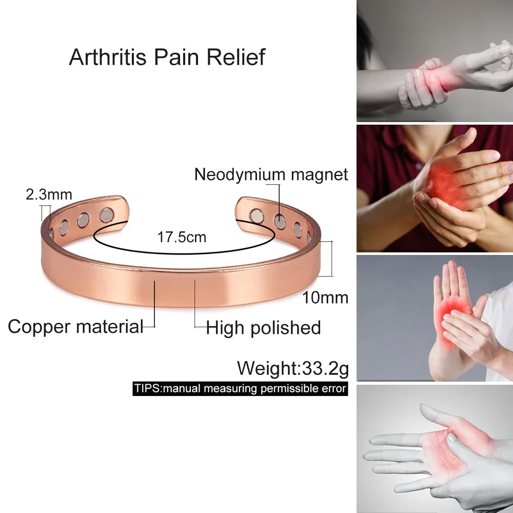 Vinterly Pure Copper Bracelets for Women Men 10mm Wide Adjustable Cuff Copper Magnetic Bangles Arthritis Healing Energy Jewelry