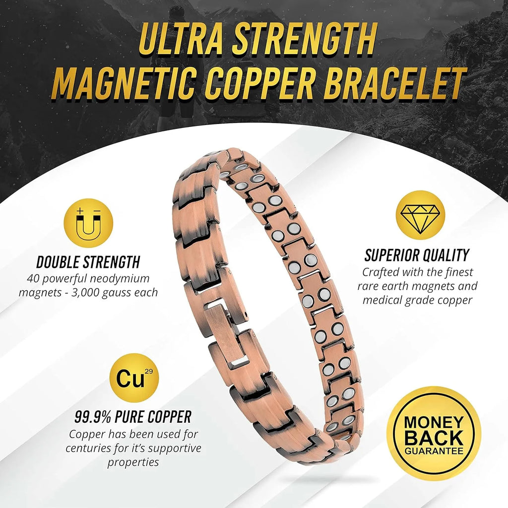 ARADOO Preumium Pure Copper Bracelet for Men Women Double Row Magnetic Therapy Wristband Jewelry Gifts