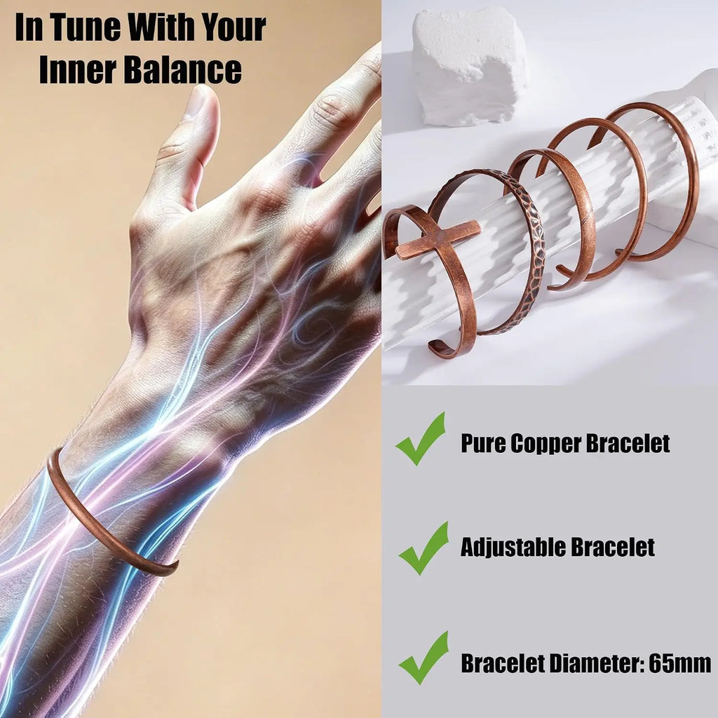 Pure Copper Bracelets for Women Men Waterproof Healing Cuff Bracelets Adjustable Chunky Healing Copper Bangle Jewelry Gifts