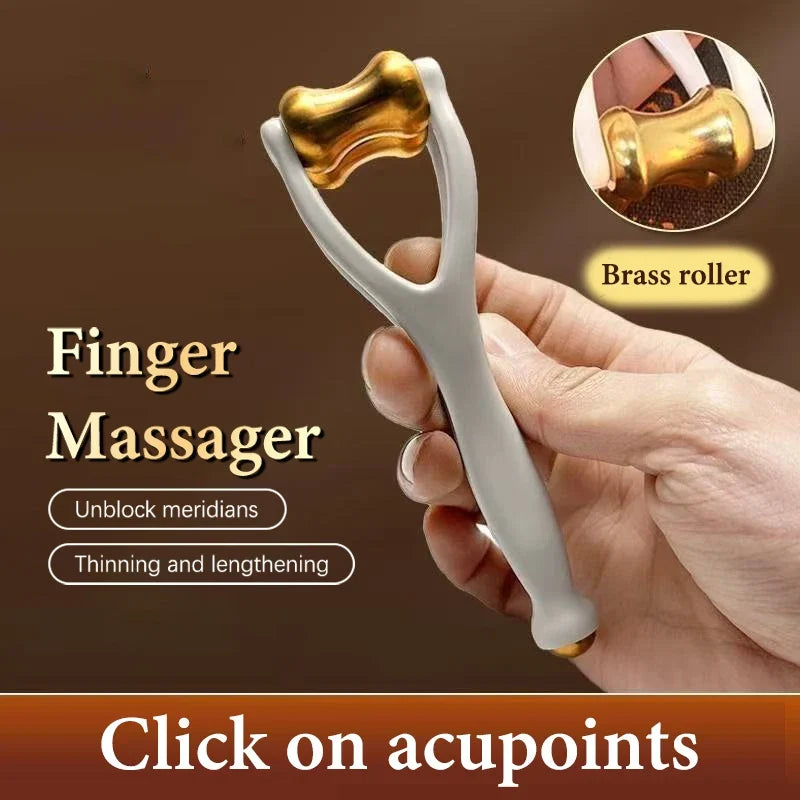 Finger Massage Dual-Row Roller Brass Roller Design Easy Use Relieve Finger Fatigue Promote Blood Portable Finger Massage Tool"