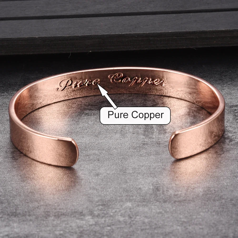 Vinterly Pure Copper Bracelets for Women Men 10mm Wide Adjustable Cuff Copper Magnetic Bangles Arthritis Healing Energy Jewelry