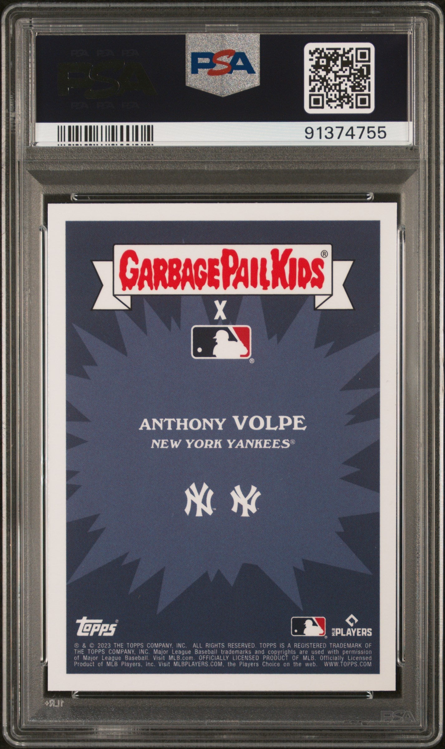 Graded 2023 Topps Garbage Pail Kids Anthony Volpe #23B Big Apple Volpe Rookie RC Baseball Card PSA 10 Gem Mint