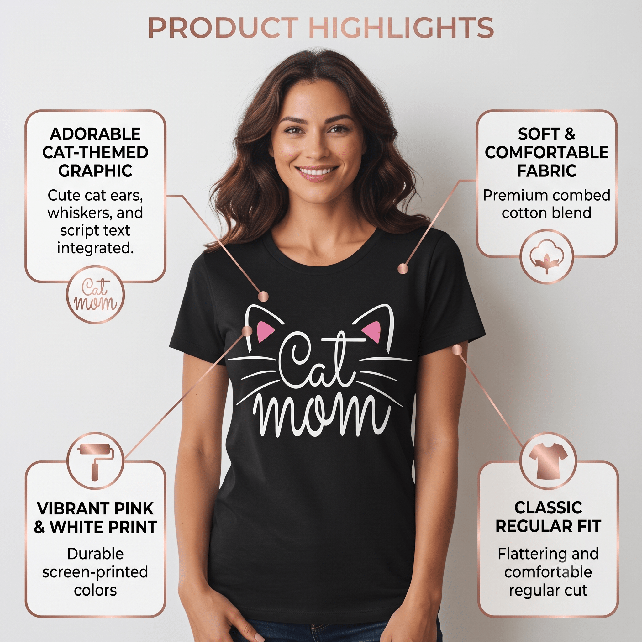 Cat Mom Graphic T-Shirt 100% Cotton Women's Casual Short Sleeve Tee