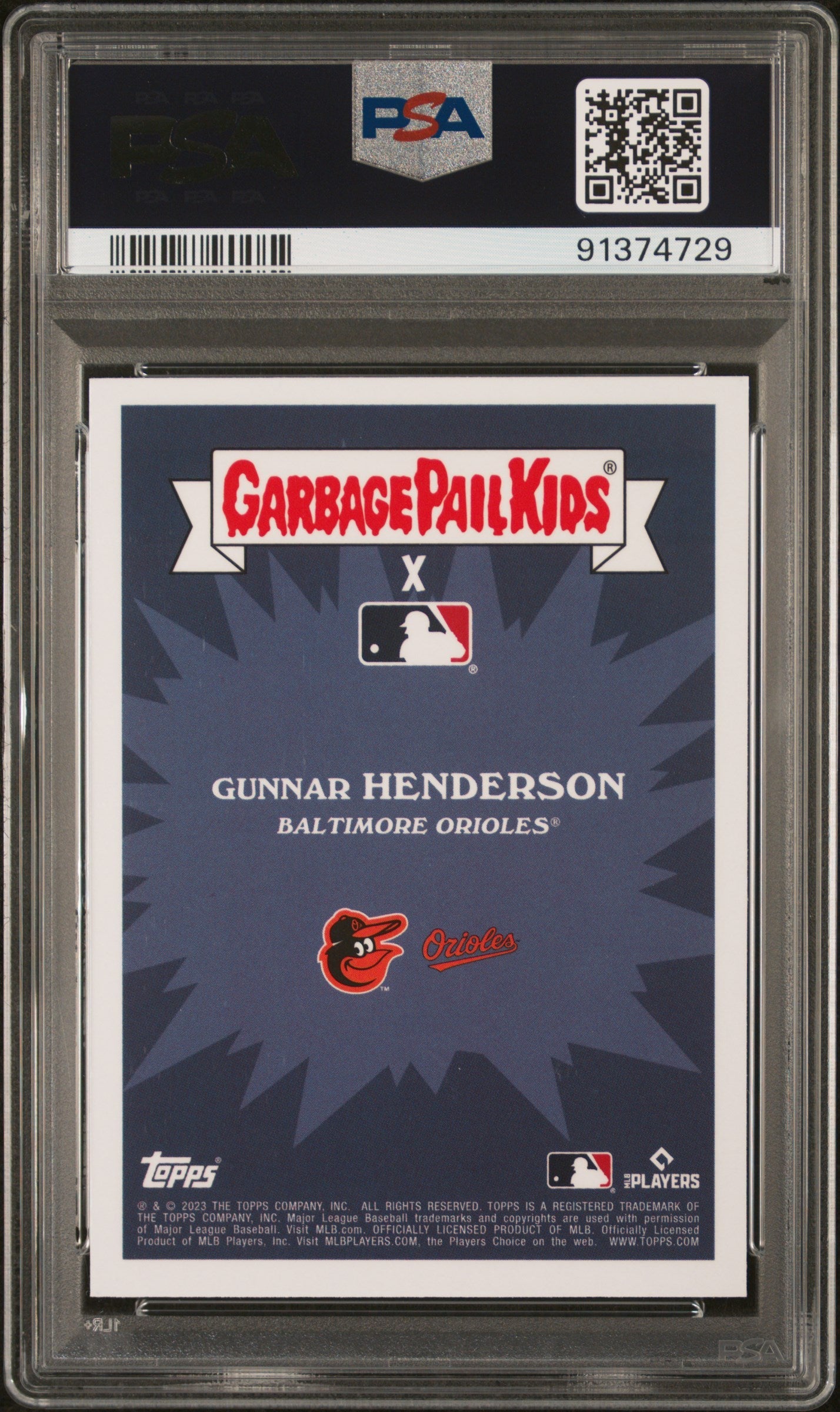 Graded 2023 Topps Garbage Pail Kids Gunnar Henderson #25A Gung Ho Gunnar Rookie RC Baseball Card PSA 10 Gem Mint