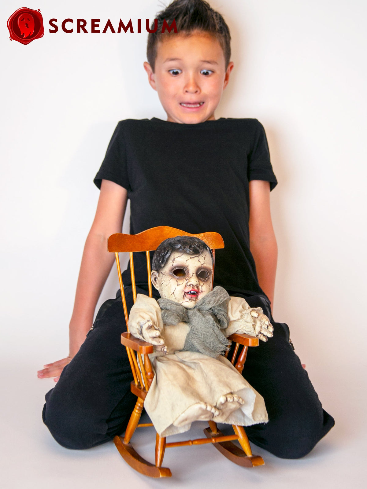Cracked Face Creepy Doll with Sound