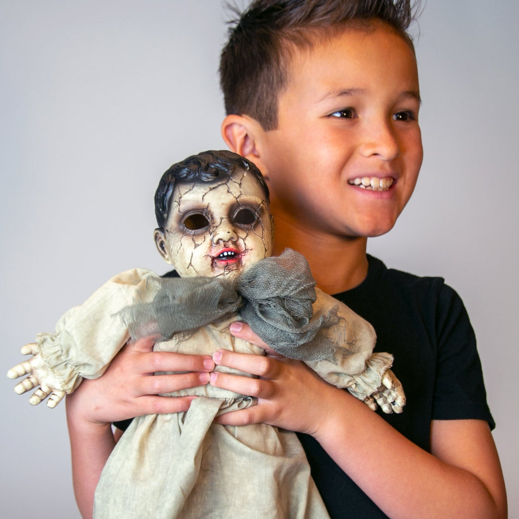 Cracked Face Creepy Doll with Sound
