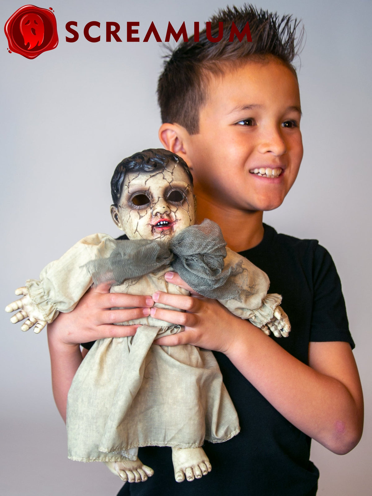 Cracked Face Creepy Doll with Sound