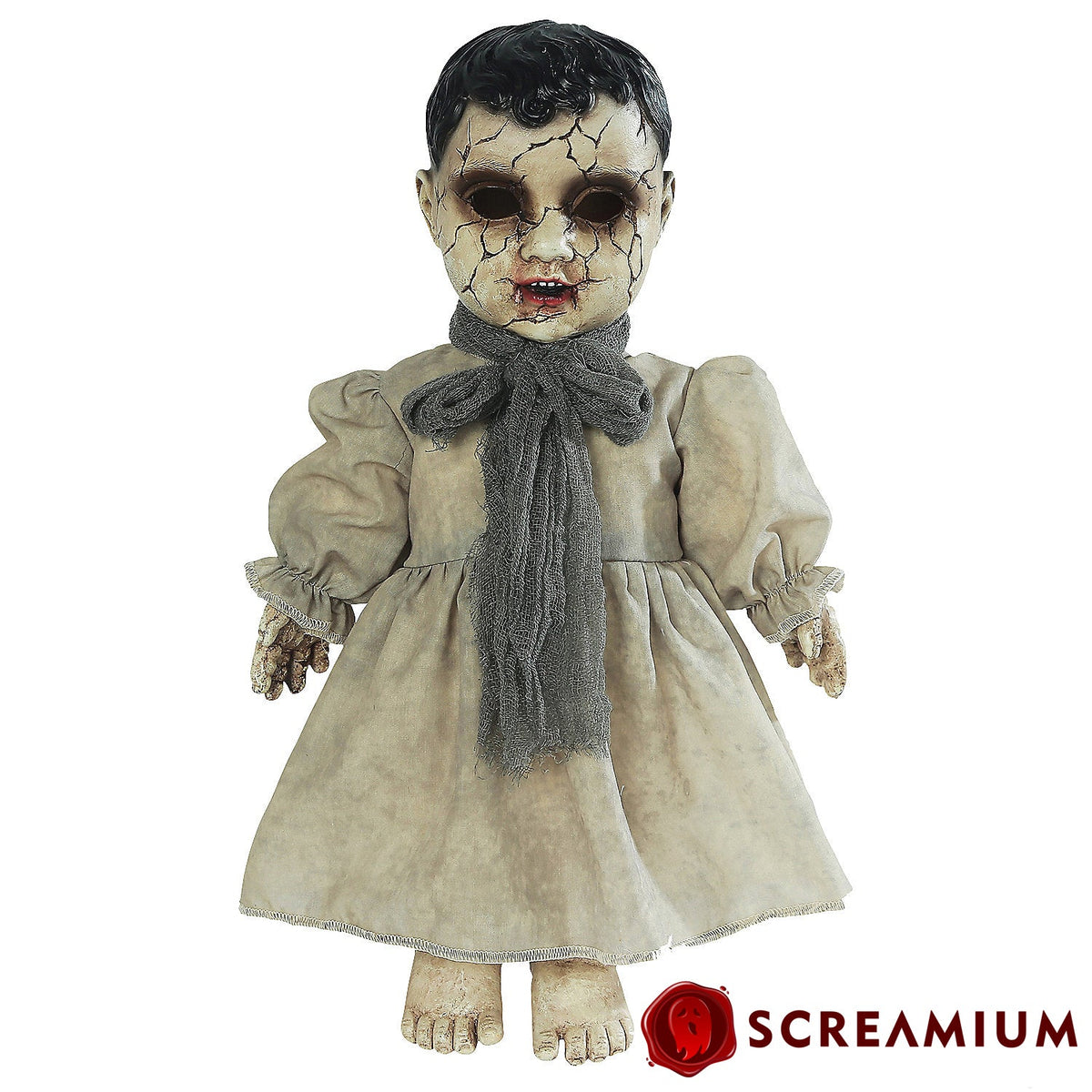 Cracked Face Creepy Doll with Sound