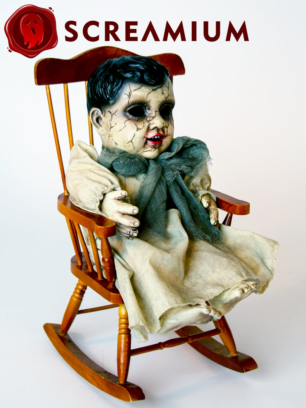 Cracked Face Creepy Doll with Sound